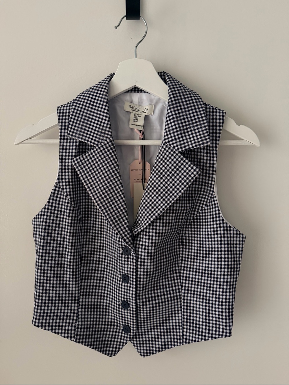 Rachel Zoe Black & White Gingham Sleeveless Vest